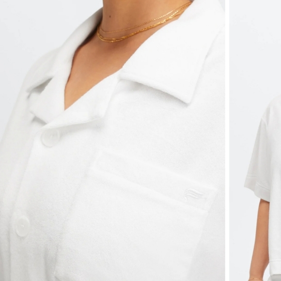 Fabletics- Island Terry Boxy Button Up (Bright White)-XS - Picture 2 of 4